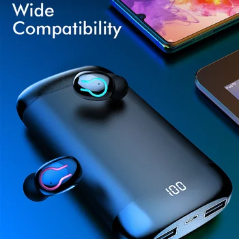 Q66 Austiņas V5.0 Bezvadu HD Stereo Austiņas Touch LED Sporta Ūdensizturīgs Austiņas Ar Dual Mic 6000mAh Maksas Lietā