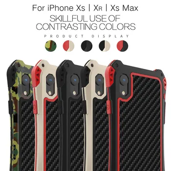 R-TIKAI SĀKOTNĒJĀ Lietā Par iPhone Xs Triecienizturīgs Splash Ūdensizturīgs TPU Oglekļa Šķiedras Metāla Bumper Case Cover iPhone XR Xs Maks.
