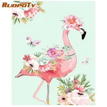 RUOPOTY 60x75cm Flamingo Dzīvnieku DIY Krāsošana Ar Numuriem HandPainted Gleznu Audekla Krāsvielas Mākslas darbs, Mājas Dekoru Jautri Mājās
