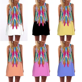 SAGACE Sexy vasaras pludmales kleita Sievietēm 2019 modes Zaudēt Vasaras Vintage Kleita bez Piedurknēm 3D Ziedu Drukāt Bohe Īss Mini Kleita