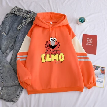 Sesame Street Sieviešu Elmo Drukāt Kapuci sporta Krekls Gadījuma Vilnas Hoodies Top Smieklīgi Rudens Streetwear Cietā Sieviešu Drēbes