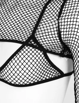 Sievietes, Caurspīdīga Sieta Intīmo Uzstādīt Fishnet Hot Sexy Apakšveļa ar garām Piedurknēm plecu paraustīšana Kultūraugu Top ar Trīsstūra Krūšturis G-string Erotiska Komplekti