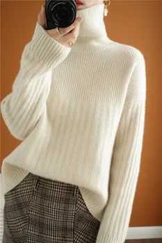 Sieviešu Bruņurupucis Slēgs Kakla elegants vilnas džemperi tīrtoņa Krāsu Mīksto Comfy Kabeļu Adīt Džemperi Džemperi