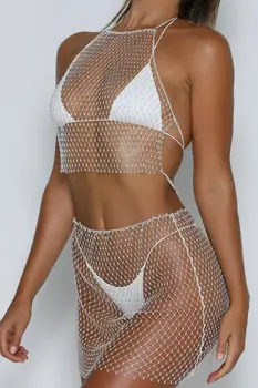 Sieviešu Sexy Sequined Kristāla Acs Raibs Pavada Top Slim Mini Īsi Svārki Bodycon Bikini uz Augšu (pārdod atsevišķi