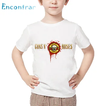Size3T-9T,Bērniem Rokgrupa Ieroci N Roses Druka T kreklu Bērnu Vasaras Balts Tops Zēniem un Meitenēm Modes Gadījuma T-krekls