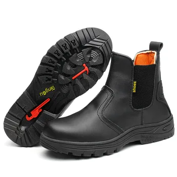 Slavenu zīmolu vīriešu liela izmēra drošības zābaki tērauda kājām sedz darba apavi īstas ādas chelsea boot platformas darbinieks potītes botas