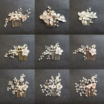 SLBRIDAL Roku darbs Kristāla Rhinestone Pērles Kāzu Matu Ķemme Līgavas Headpiece Matu Accessorie Sieviešu Modes Rotaslietas Bridesmaids