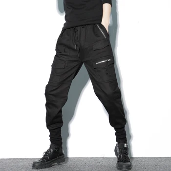 Streetwear Joggers Harēma Bikses Vīriešu Kokvilnas Black Rāvējslēdzēji, Kabatas Cilvēks Treniņbikses Casual Slim Pavasara Kravas Vīriešu Bikses Joggers
