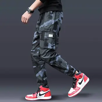 Streetwear Lentes Gadījuma Bikses Vīriešu Black Slim Mens Joggers Bikses Sānu kabatas Kokvilnas Maskēties Cilvēks Bikses