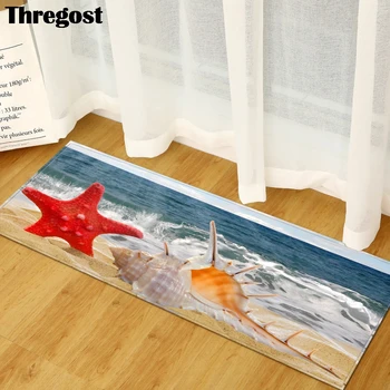 Thregost Microfiber Guļamistabas Paklāji Starfish Shell Scenic Drukāt 3D Beach Welcome Mat Paklājs, Virtuves Paklāji Mazgājams Iekštelpu Doormat