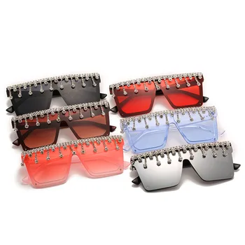 TIK&EI Modes Lielizmēra Kvadrātveida Vienu Gabalu Luksusa Rhinestones Sieviešu Saulesbrilles Vintage Dimanta Nagu Briļļu Toņos Vīriešiem, Saules Brilles
