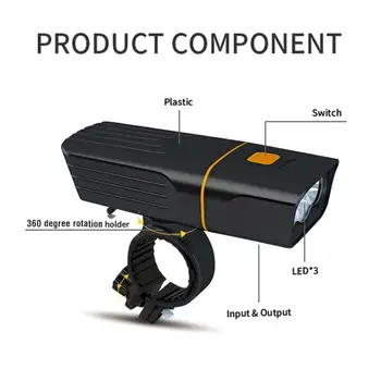 TK3 3T6 LED USB Lādējamu Power Bank ar 3 Režīmiem un 360 Grādu Rotācijas Leņķis Ūdensnecaurlaidīgs Velo Lukturu Nakts Izjādes