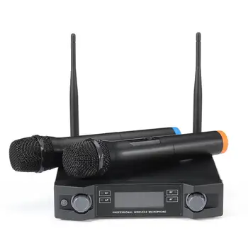 UHF Bezvadu Mikrofonu Sistēma Dinamiskā 2 Kanālu 2 Rokas Karaoke Cardioid Mikrofons Profesionālās
