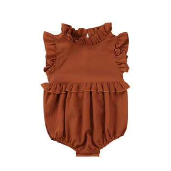 Vasaras Cietā Savirmot Bez Piedurknēm Romper Jaundzimušais Meiteņu Drēbes 2018 Vintage Princese Meitenes Kid Baby Jumpsuit Zīdaiņu Apģērbs