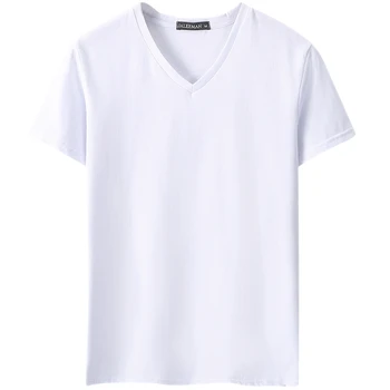 Vasaras Vīriešiem V veida kakla t krekls ar īsām piedurknēm topi, t-veida, augstas kvalitātes Gadījuma Vīriešu Slim Fit T-krekli Klasiskā Cietā Balts Melns t krekli