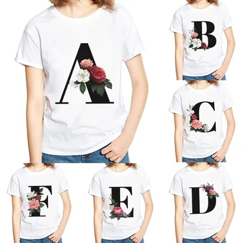 Vienkāršu Vēstuli Ziedu korejas Print T-krekls Savvaļas Draugiem, Vecāks-bērns Ikdienas Poliestera T Krekls O-veida kakla Vasaras Īsām Piedurknēm Tshirt