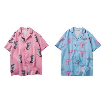 Vīriešu apģērbu 2019 Pilnībā Iespiests Savukārt Apkakle ar īsām piedurknēm krekli, vīriešu, sieviešu japāņu streetwear havaju krekli harajuku