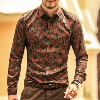 Vīriešu krekls Ziedu drukas ilgtermiņa piedurkne krekli, vīriešu apģērbu, ziedi drukāts krekli vintage Veļa Gadījuma Vīriešu Krekls jaunā Pavasara S2004