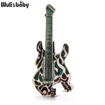 Wuli&bērnu Vintage Leopard Vadītājs Ģitāra Piespraudes Unisex Emaljas Pumk Stila Instrumentu Grupa Gadījuma Broša Piespraudes Dāvanas