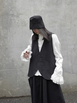 Yamamoto stilu Japāņu asimetriska nelegālo vestes maziem dizaina sajūta, jaka tumši melnā jūra