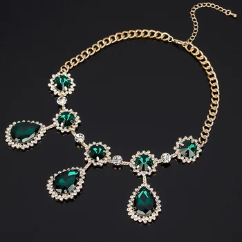 YFJEWE Vintage luksusa Royal Zaļo Zeltu Rhinestone Sieviešu Kaklarotas Kulons kritums Kristāla pērle kristāla kaklarota #N027
