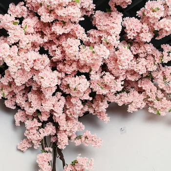 Yumai 100 cm, Sakura Zīda Mākslīgie Ziedi Ķiršu Ziediem Blīvās Filiāles Kāzu Fona Sienas Karājas Dekoru, Mākslīgās Ziedu