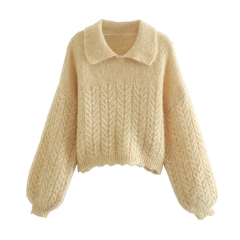 ZA 2020. gadam Sieviešu Rudens vilnas trikotāžas džemperis Savukārt Apkakles džemperis ziemas Džemperis Meitene ar garām Piedurknēm Gadījuma Zaudēt Adīt Džemperi