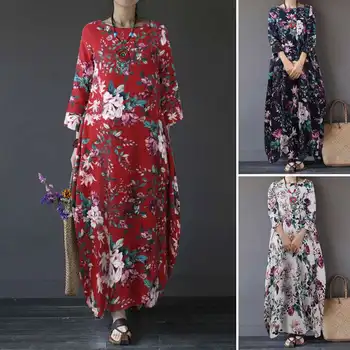 ZANZEA ir 2021. Modes Vasaras Maxi Kleita Sieviešu Iespiesti Sundress Gadījuma garām Piedurknēm Ziedu Vestidos Sieviešu O Kakla Drēbes Plus Izmēra