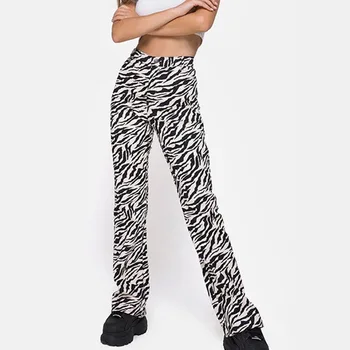 Zebra Dzīvnieku Print Elegantas Bikses, Capri Harajuku Augstās Jostasvietas Bikses Dāmas Gadījuma Plaša Kāju Bikses Sievietēm Streetwear 2020