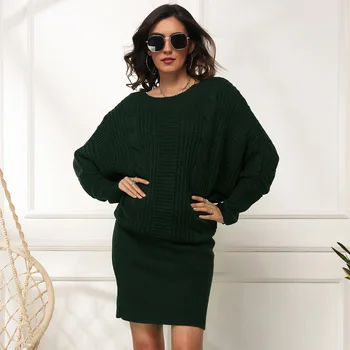 Ziemas Kleita Sievietēm 2 Gabals, kas Rudenī Trikotāžas Džemperis Kleita Sieviešu Modes Streetwear Ikdienas Džemperis Elegants Kleitas