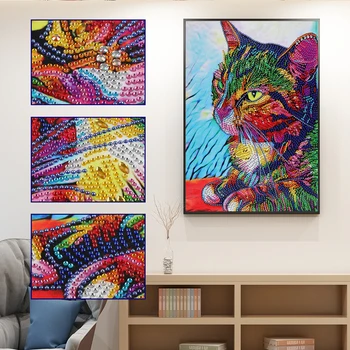 Īpašas Formas 5D DIY Dimanta Krāsošana Kaķis Rokdarbi Dimanta Izšuvumi Dzīvnieku Izcelsmes Apdare Daļēju Kārtas Urbt Māksla