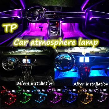 10 1 RGB LED Atmosfēru Auto Gaismas Interjera Dekorēšana Šķiedras Lentes Gaismas App Kontroles Dekoratīvās Apkārtējā Lampas, Paneļa Lampas