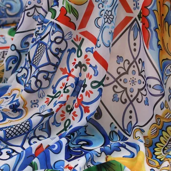 100x145cm Modes Zilā un baltā porcelāna Plānas Šifona Auduma Sievietes Vasaras Kleita, Blūze DIY Auduma Šūšanai