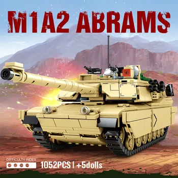 1052PCS Pilsētas Tehniskās WW2 M1A2 Abrams Tanku Modeļu Veidošanas Bloki Militāro Ratu Armijas Ieroci Skaitļi Ķieģeļi Rotaļlietas Bērniem