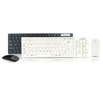 2.4 g ultra-plānas dzīvoklis augļu bezvadu tastatūru un peli, lai uzstādītu optisko klaviatūras peles biroja veltīta melns un balts