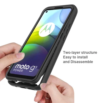 2 in 1 Pilna Aizsardzības Vāks Motorola G9 Varas Gadījumā, Triecienizturīgs kristāldzidru Gadījumos Moto G9 Jauda Tālruņa Vāciņu Capa