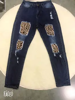 2020. Gada Rudens Modes Leoparda Drukas Dobi No Sieviešu Džinsi Ar Augstu Vidukli, Pogu, Rāvējslēdzēju Lidot Zīmuli Bikses, Kas Piemērotas High Street Wear