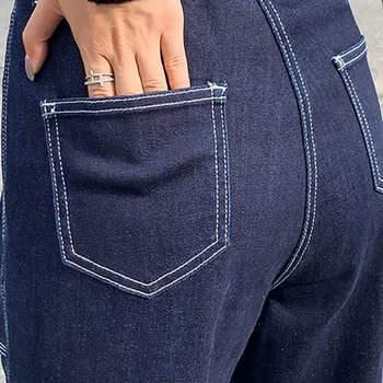 2020. gada rudens modes stiept tumši zila dāmas džinsa plaša kāju taisnu kāju bikses sieviešu slim zaudēt retro džinsi