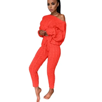 2020. gada Rudenī Trikotāžas Slim Modes garām Piedurknēm, Sieviešu Ikdienas vienkrāsainu Džemperi Divas Gabals Džemperis Komplekts sievietēm