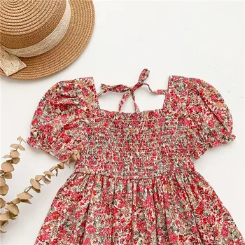 2020. gada Vasarā Meitenes Ziedu Princese Kleita Tunika Bērnu Puff Piedurknēm kleita Elesitc Bērnu Kleitas Bērnu Meiteņu Drēbes Bērniem