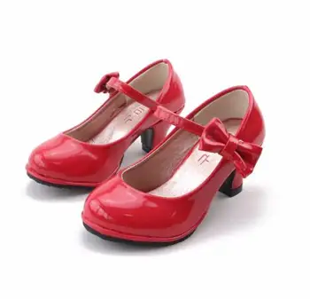 2020. gadam Jauniem karstā pārdošanas princese kurpes meitenēm personu loku, kurpes spīdīgas Cietos Sarkanas krāsas augstpapēžu modes apavi bērniem, izmērs 26-35