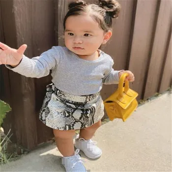 2GAB Baby Toddler Meitenes Kritums Apģērbu Komplekts 1-5Years garām Piedurknēm Apkalpes Kakla Adīt Topi, Džemperi+ Snakeskin Drukas Svārki Tērpiem 2020