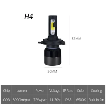 2gab LED H11 Auto Lukturu LED Spuldzes H4, H7 Auto Spuldžu COB Čipu 6500K Balta 12V 24V 8000Lm 9005/HB3 9006/H8, HB4 Ampoule LED Voiture