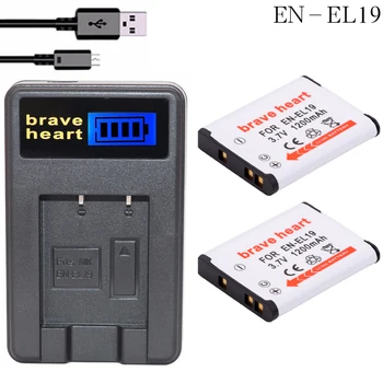 2x bateria ENEL19 EN-EL19 Akumulators + LCD Lādētājs Nikon Coolpix S32 S33 S100 S2500 S2750 S3100 S3200 S3300 S3400 S3500 S4100