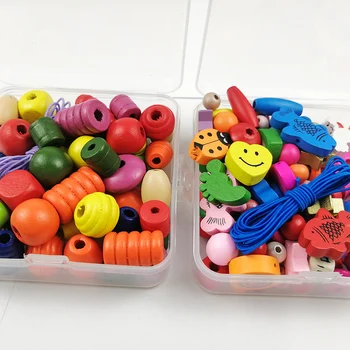 3 stila Box Mix krāsu Dabiska Koka Krelles, Bērnu Zobu Izglītības rotaļlieta DIY Radošās Amatniecības Koka Krelles, lai Rotaslietu izgatavošana
