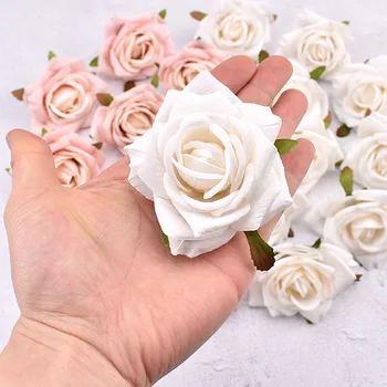 30pcs 8cm Mākslīgās baltās Rozes Zīda Ziedu Vadītāji, Kāzu Dekorēšana DIY Vainags Dāvanu Kastē Scrapbooking Kuģiem, Viltus Ziedi