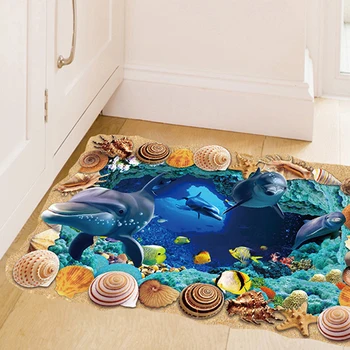 3D Grīdas Uzlīmes Creative Zemūdens Ala Delfīnu Zivis, Sienas Uzlīmes, Mājas Dekoru Vannas istaba Flīžu Apdare Ūdensizturīgs Vinila Decals