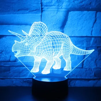 3D LED Nakts Gaisma Dinozauru Triceratops Palaist ar 7 Krāsas, Gaismas, Mājas Apdare, Lampas Pārsteidzošs Vizualizācijas Optiskās