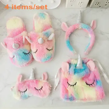 4gab/set Fantastisku varavīksnes plīša unicorn rotaļlietas saldējums krāsains unicorn horn puse galvas guļ acu maska rotaļlietas
