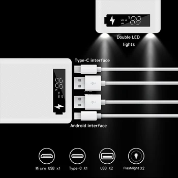 5*18650 Akumulatoru Lādētājs Kaste 15000mAh Power Bank Shell Ciparu Displejs Powerbank Apvalks Micro Tips-c Ievadi Dual USB Ports